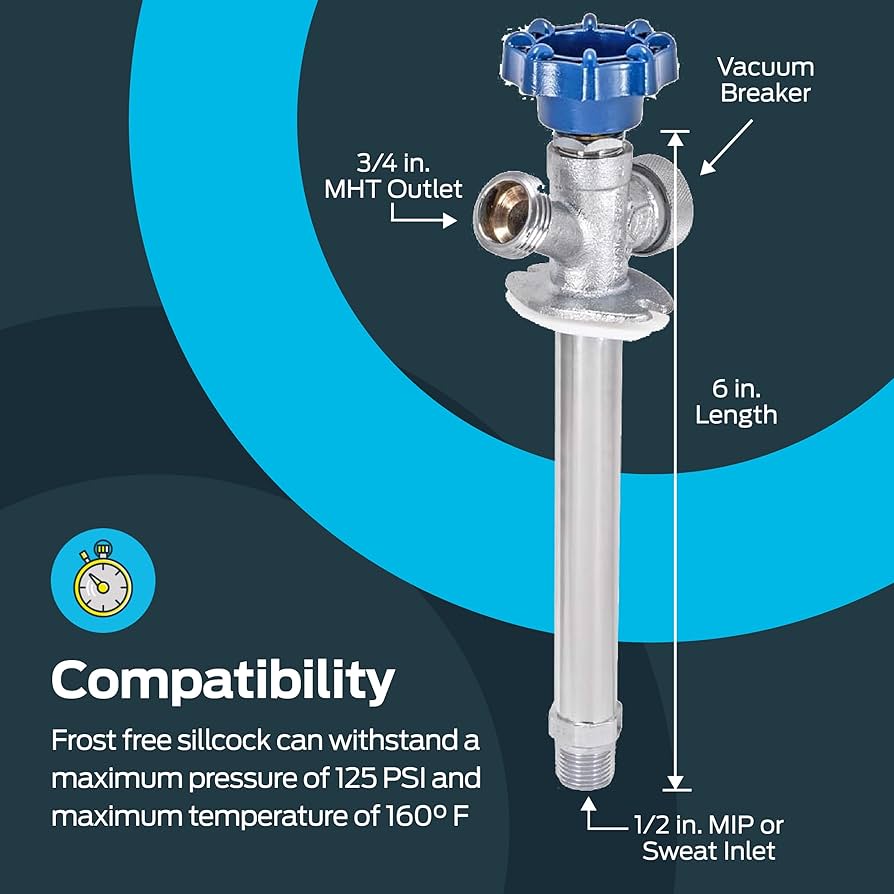 Eastman 6 Inch Frost Free Sillcock with Vacuum Breaker, 1/2 inch